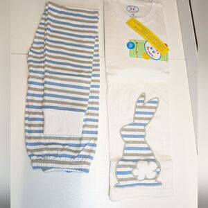 Sara's Prints Blue & Gray Bunny Long John Pajamas Size 14 NWT